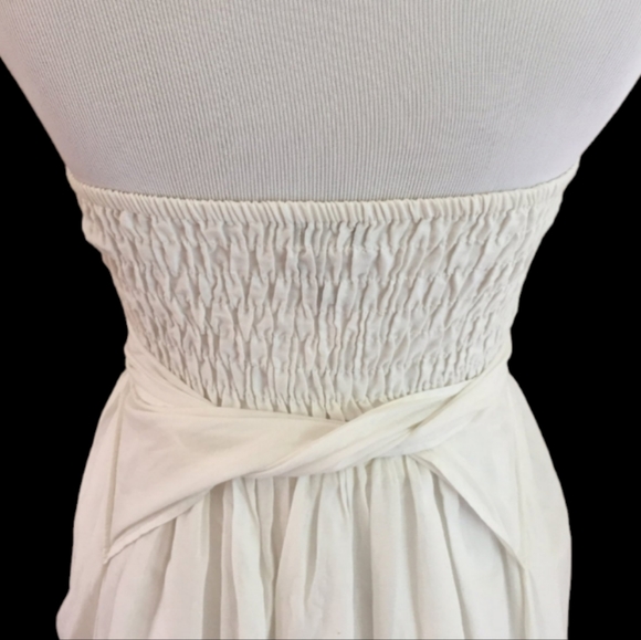 Vintage Strapless Sundress/Off-White Cotton/Border Print - Picture 3 of 5